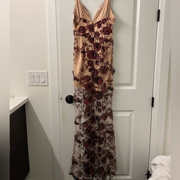 Beautiful floor length formal dress. Nude liner with pink sequin floral pattern - Picture 3 of 5